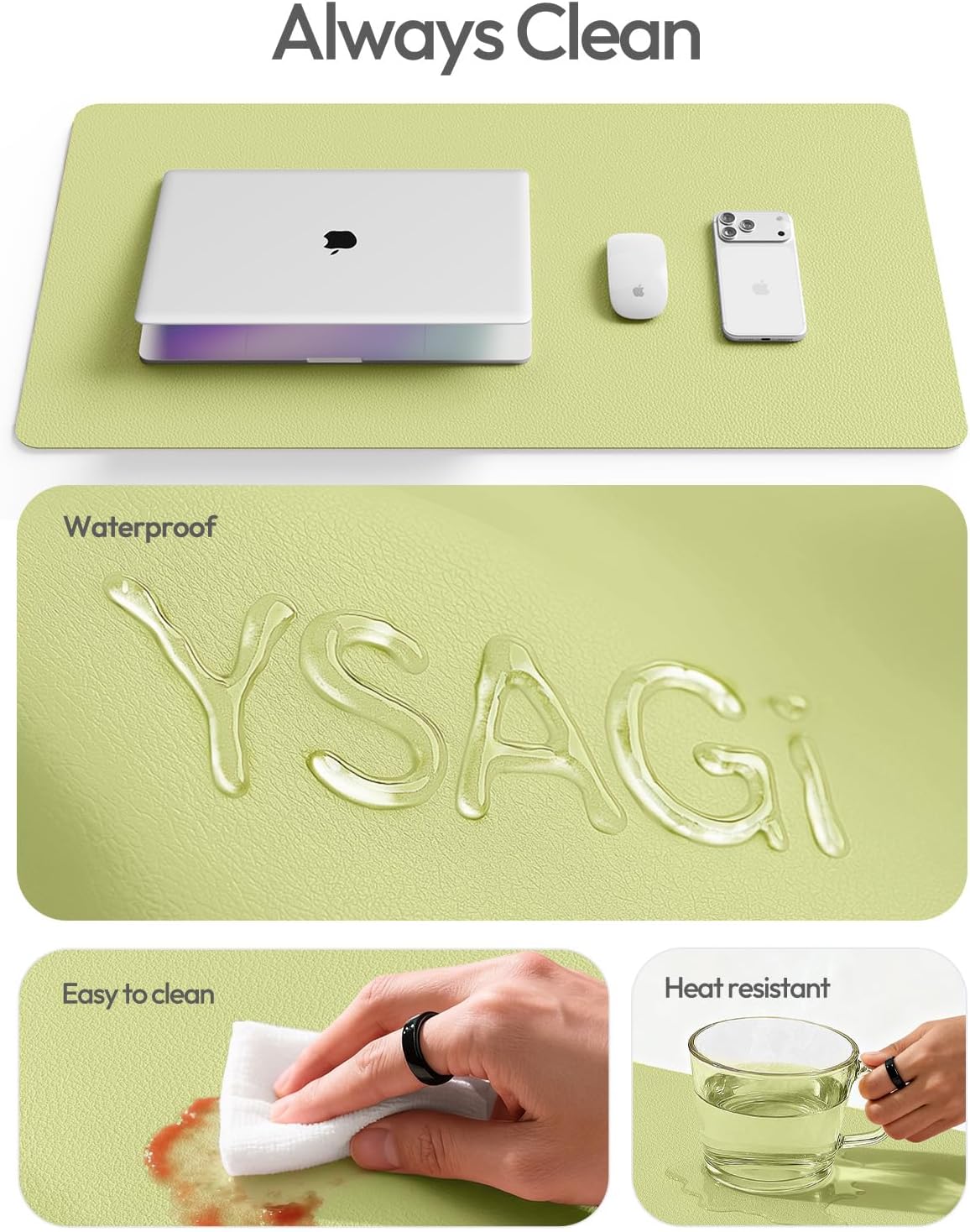 YSAGi Leather Desk Protector, Office Mat, Large Mouse Mat, Non-Slip PU Leather Blotter, Laptop Pad, Waterproof Writing Pad for Office and Home (Light Pink, 23.6" x 13.8") - Colors A