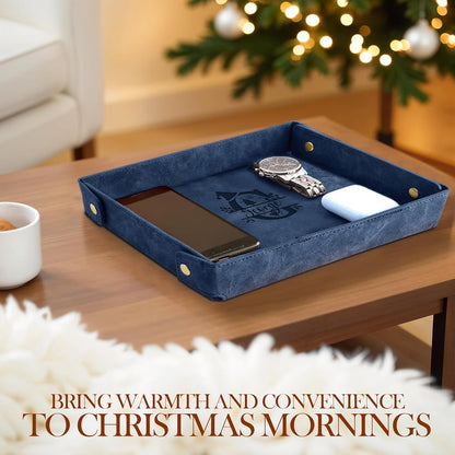Engraved Leather Valet Tray for Men – Personalized Catchall with Custom Name for Desk, Dresser, Nightstand – Men's Organizer Tray for Keys, Wallet, Jewelry, Personalized Gift for Home, Office - Coffee