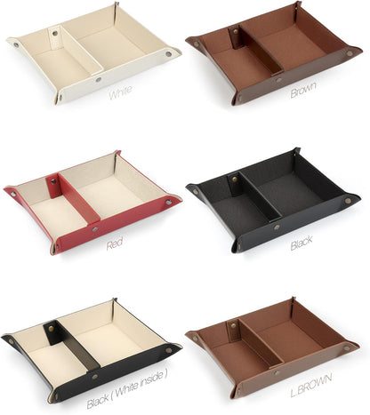 Londo Leather Tray Organizer - Practical Lightweight Water Resistant Computer Table Desk Storage Box for Wallets, Watches, Keys, Coins, Cell Phones and Office Equipment