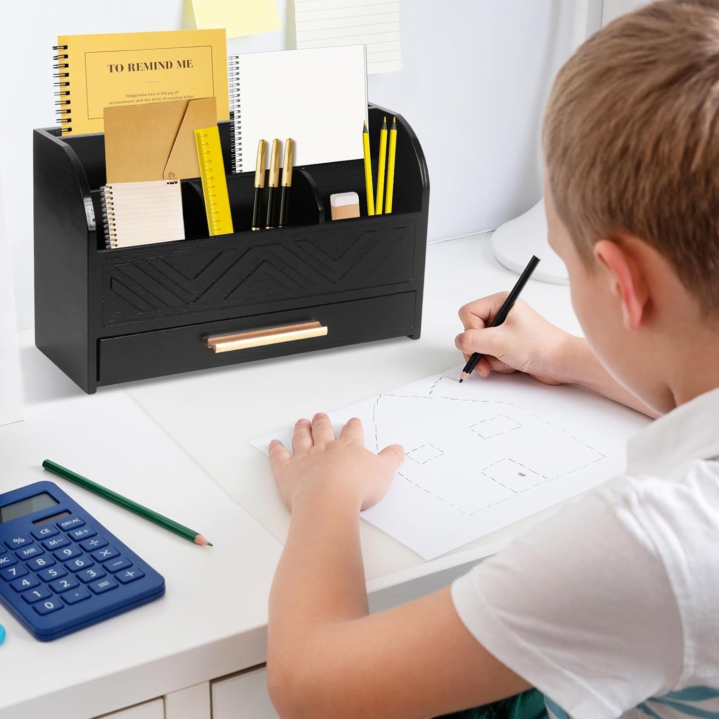 Mail Organizer Countertop Kitchen-White Mail Holder Countertop Drawers Wood Desk Drawer Tabletop Storage Organization Pen Holder Letter Sorter Makeup Organizer for School Home Office Supplies