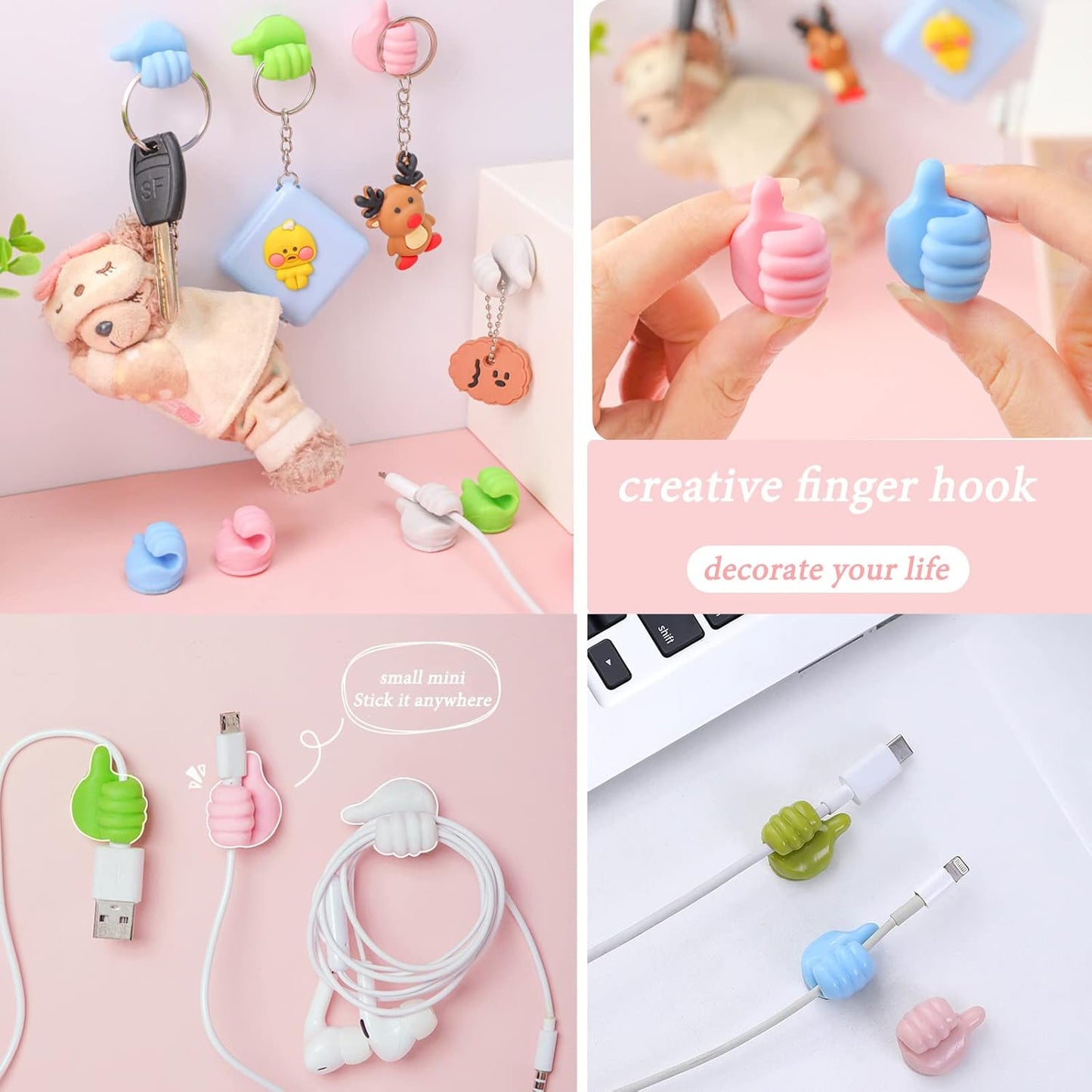16Pcs Creative Silicone Thumb Wall Hook - Multifunction Adhesive Cable Clip ，Self Adhesive Thumb Cable Organizer Clips Key Hanger