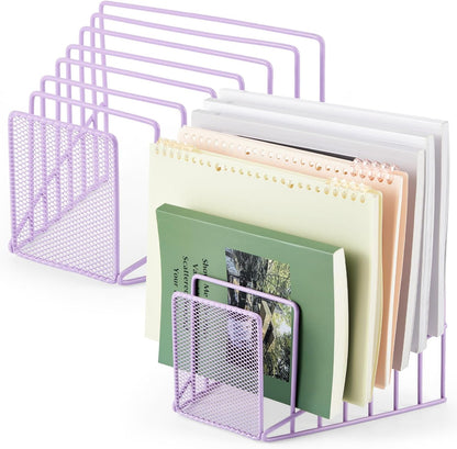 2 Pcs 7 Section Wire File Organizer for Desk, Metal Mesh Incline File Holder, Letter & Magazine Folder Rack, Desktop Paper Sorter for Home Office School (Golden)