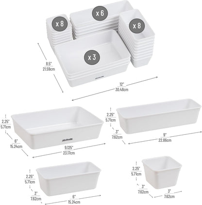 Mind Reader 8-Piece Drawer Organizer Set, Storage Trays for Kitchen, Bathroom, Office, Makeup, Jewelry & More, Junk Drawer Tray, Utensil Holder, Plastic, Clear