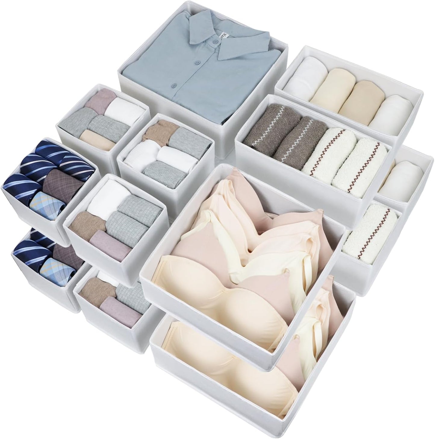 Fordonral 12 Pack Drawer Organizer Clothes, Foldable Fabric Dresser Organizer Closet Organizers and Storage Box for Underwear,Folded Clothes,Baby Clothing,Socks,Bra,Towels,Ties(12 Pack,Gray)