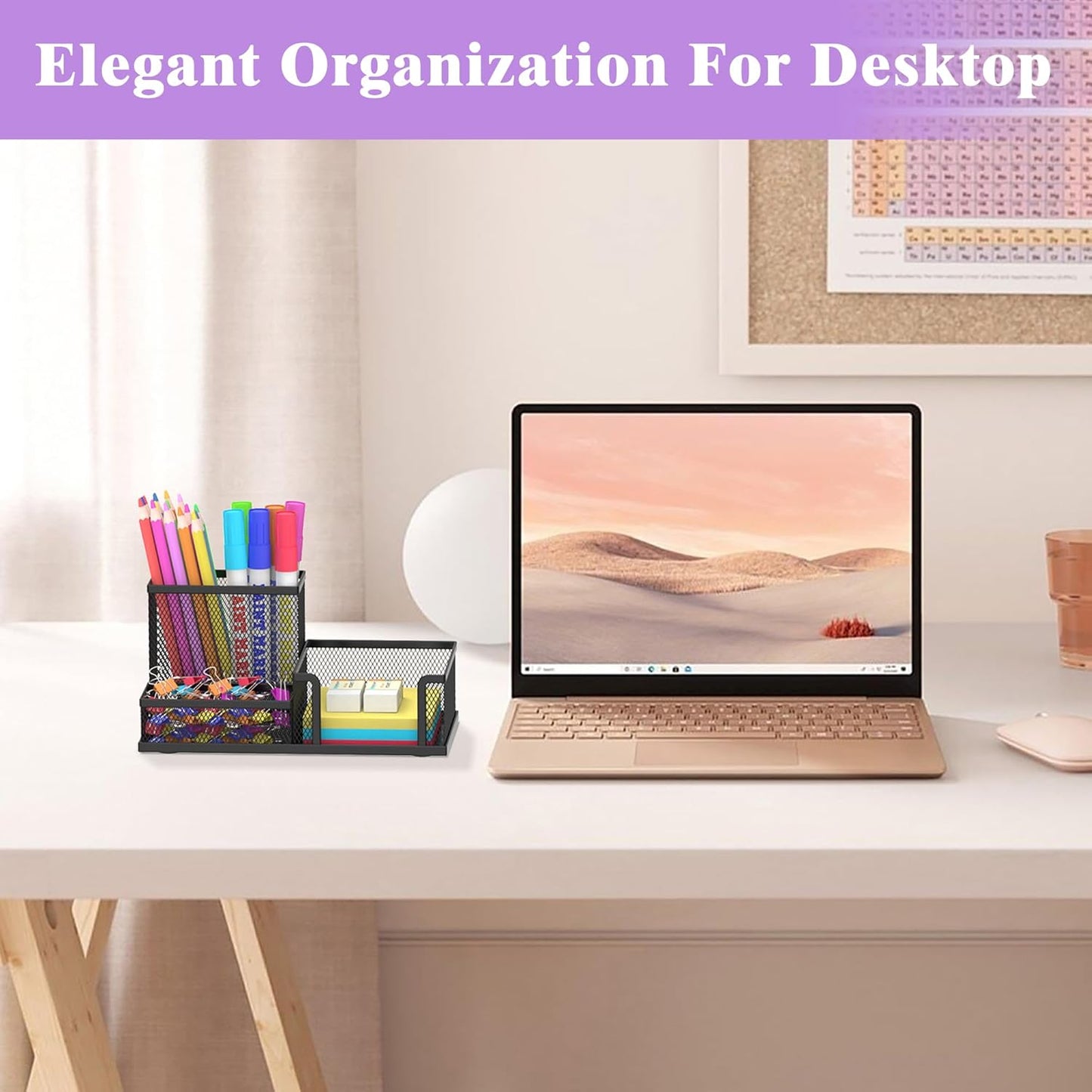 SUPEASY Pen Holder Desk Organizer, Office Supplies Pencil Holder with 3 Compartments, Desk Accessories and Workspace Organizers for Home School Classroom, Black