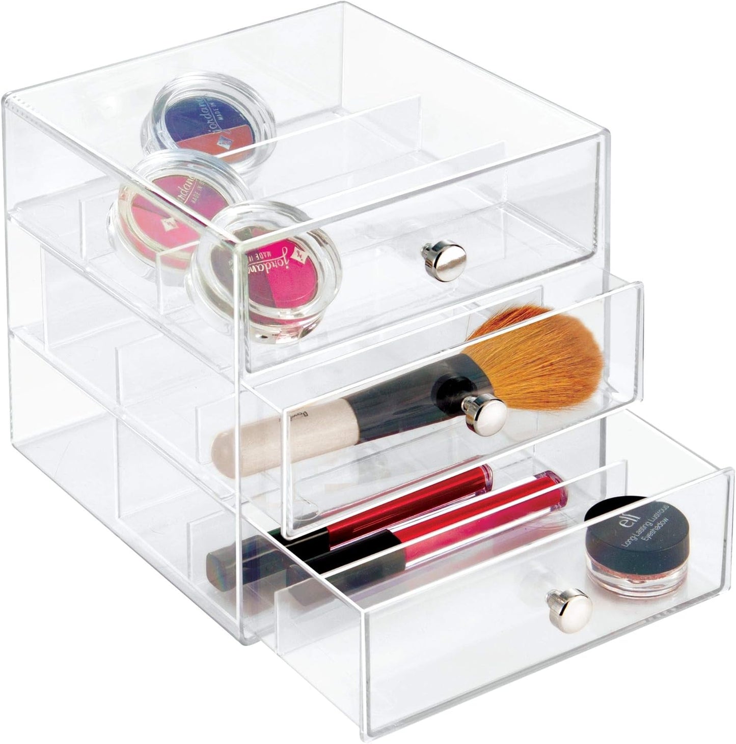 iDesign Divided 3-Drawer Stackable Organizer for Glasses, Sunglasses, and Readers - Black/Clear