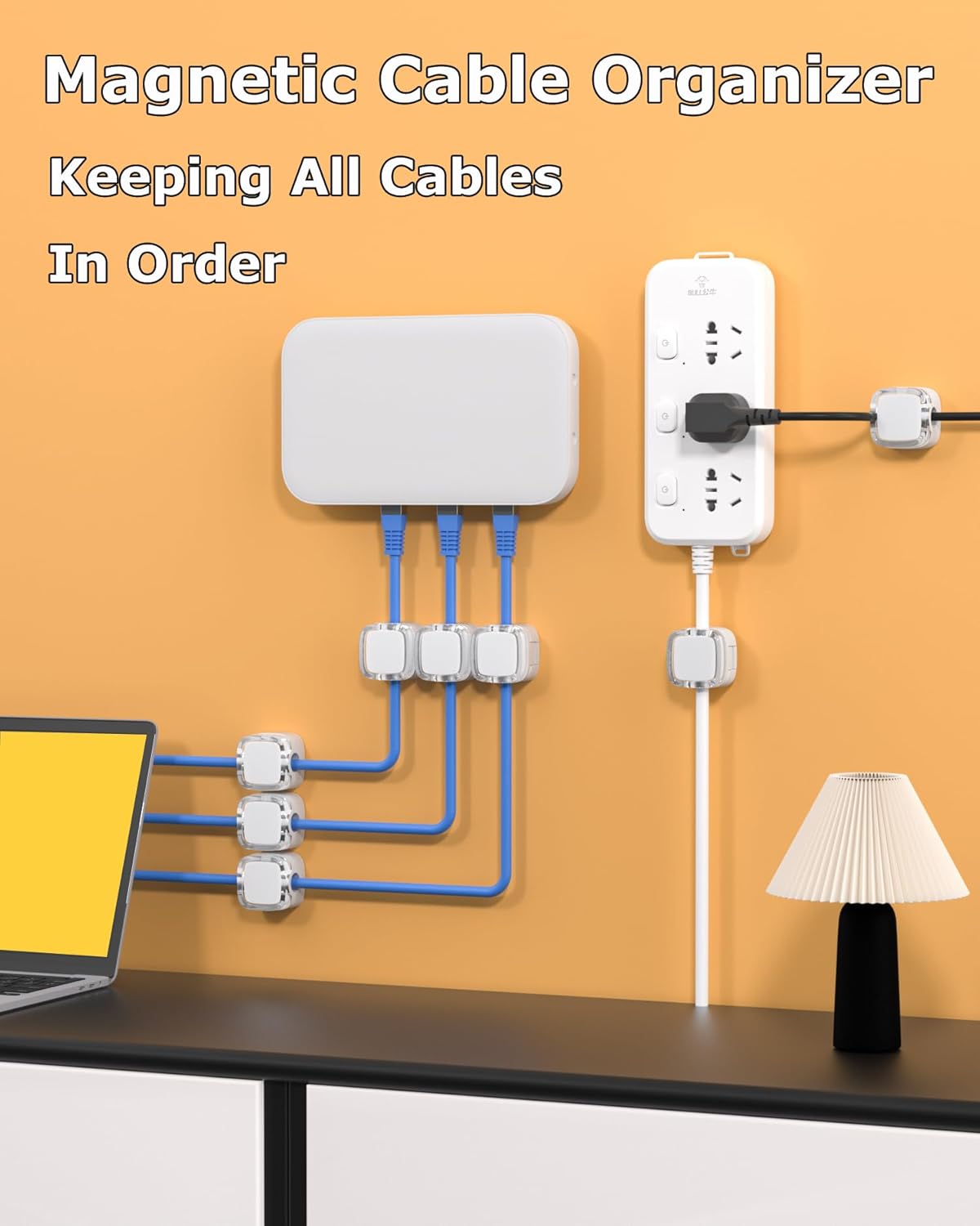 Magnetic Cable Clips, Adjustable Cord Holder Management, Adhesive Wire Keeper Organizer for Home Office Desk Phone PC Car Wall Desktop Nightstand Appliance (9-Pack Black Crystal)