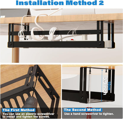 PAVSTINE Under Desk Cable Management Tray, 17 in Metal Cable Tray Basket for Wire Management, Power Strip Holder, Cord Organizer, Wire Tamer for Home/Office Desk Cable Hider Black