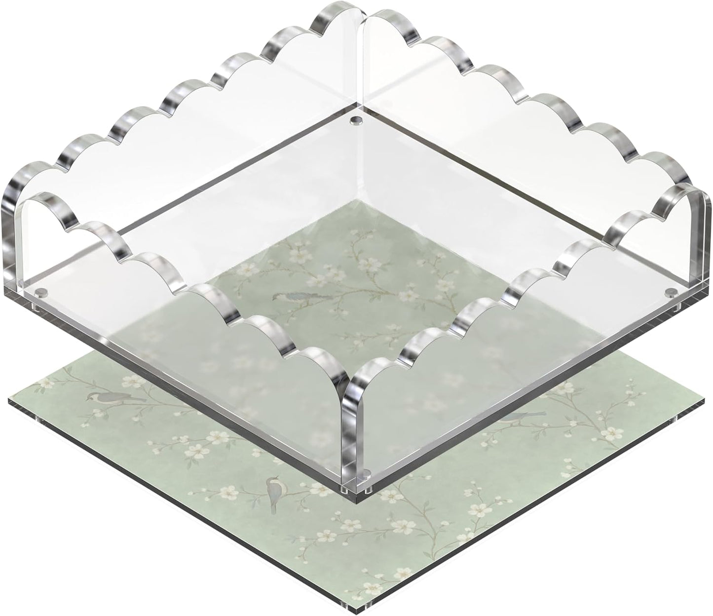 GRAHAM DESIGN 8x8 Scalloped Acrylic Tray with Magnetic Mat – Clear Decorative Photo Display Tray & Jewelry Organizer, Anti-Slip Vanity Tray for Home Office Desk Decor, Modern Gift