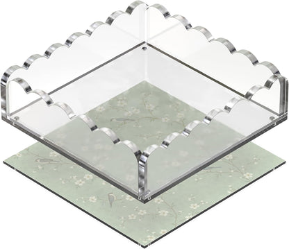 GRAHAM DESIGN 8x8 Scalloped Acrylic Tray with Magnetic Mat – Clear Decorative Photo Display Tray & Jewelry Organizer, Anti-Slip Vanity Tray for Home Office Desk Decor, Modern Gift