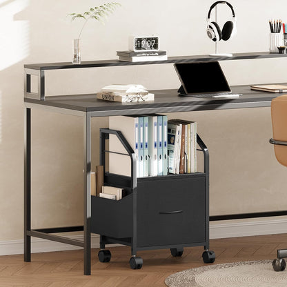 MAHANCRIS Small File Cabinet, Rolling Filing Cabinet for Under Desk with Divider, Single Non-Woven Fabric Drawer File Organizer for A4/Letter Size Documents, Under Desk Storage, Rustic Brown FCHR3001