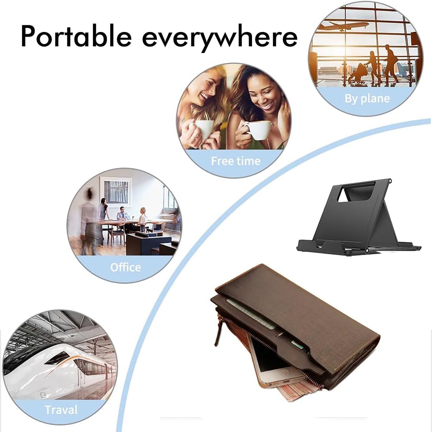 Portable Cell Phone Stand Holder for Desk, 【2 Pack】 Foldable Pocket-Sized Adjustable Mount, Universal Desktop Kickstand Compatible with iPhone, iPad, Kindle & Android Devices - White & White