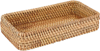 Hipiwe Key Basket Tray for Entryway Table Rattan Serving Tray Handwoven Wicker Baskets Vanity Trays Square Decorative Fruit Trays for Kitchen Counter Bedside Living Room Bathroom, 8.1"