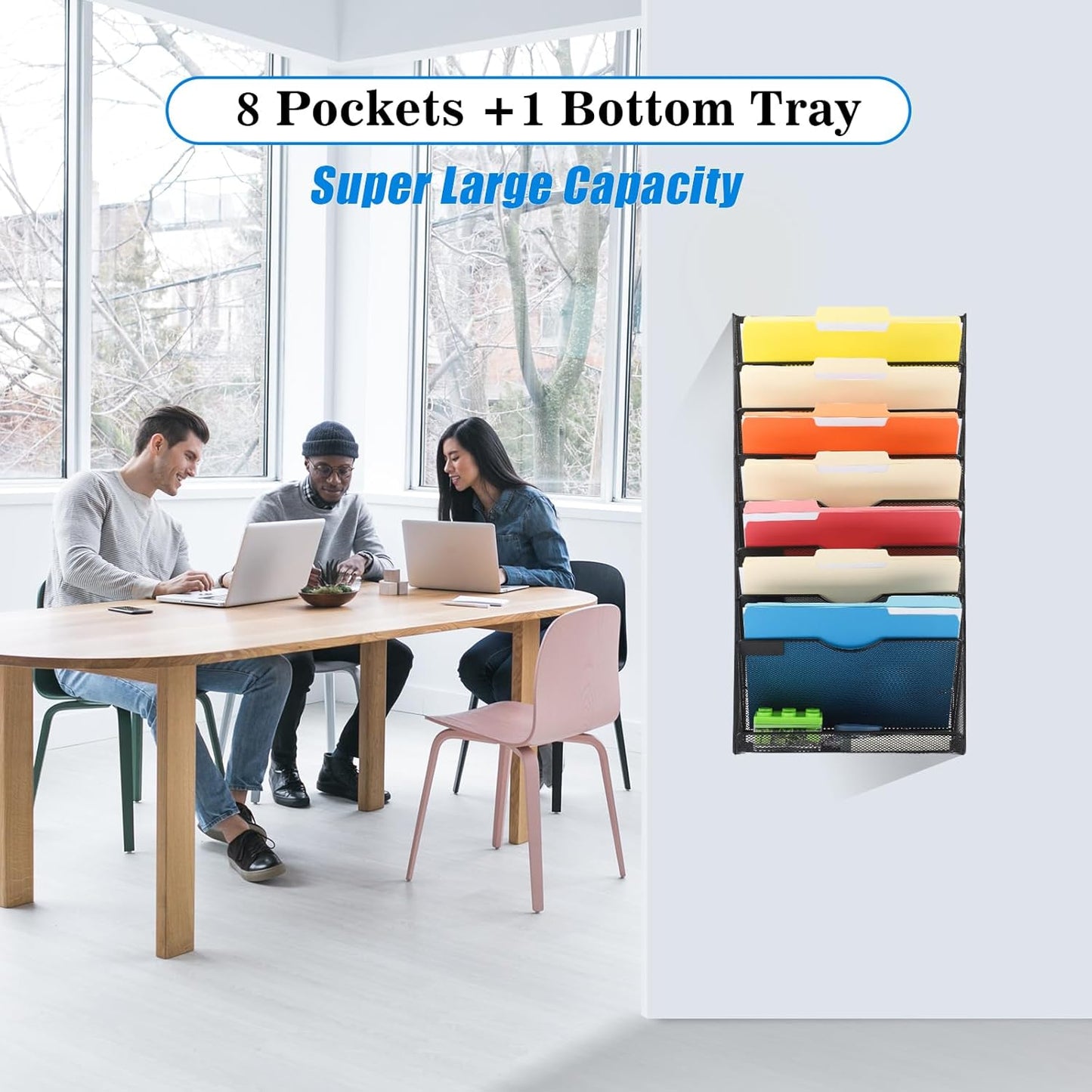 EASEPRES Desk File Organizer Mesh 6-Tier, Hanging Wall Mount Document Organization Stand, Desktop Vertical Mail Paper Folder Holder Rack with Bottom Tray for Office Home Cubicle Countertop, Black