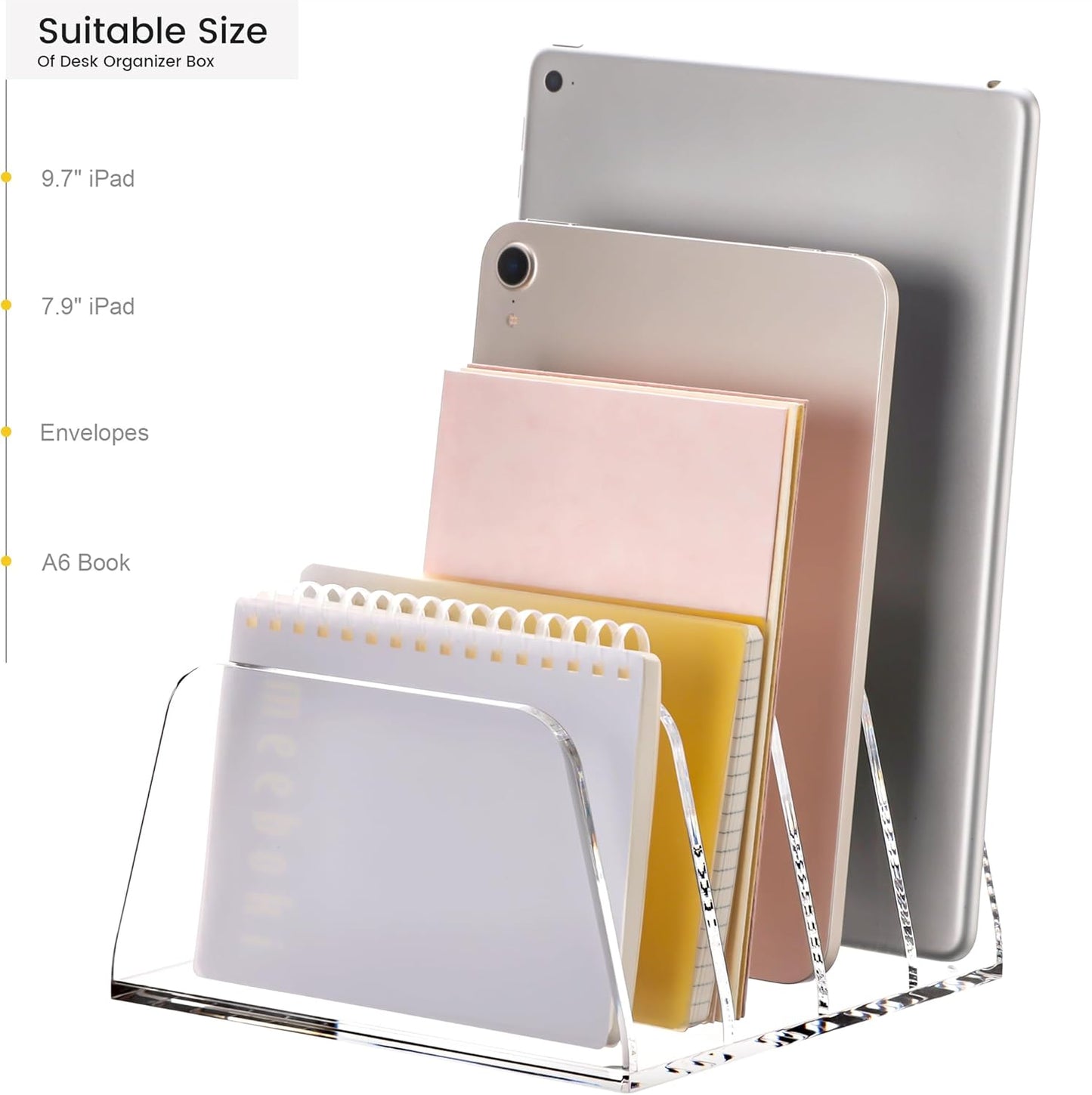 YUXUN Desk File Organizer,5-Section Vertical Clear Acrylic Desk Organizer File Holder Mail Sorter Office Organization for Office Home &Classroom（B5）