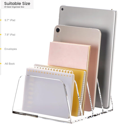 YUXUN Desk File Organizer,5-Section Vertical Clear Acrylic Desk Organizer File Holder Mail Sorter Office Organization for Office Home &Classroom（B5）