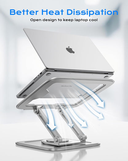 LOXP Adjustable Laptop Stand, Computer Stand with 360 Rotating Base, Ergonomic Laptop Riser Mount for Desk Foldable Protable Computer Desk Fits with MacBook Pro Air (10-16") - Black
