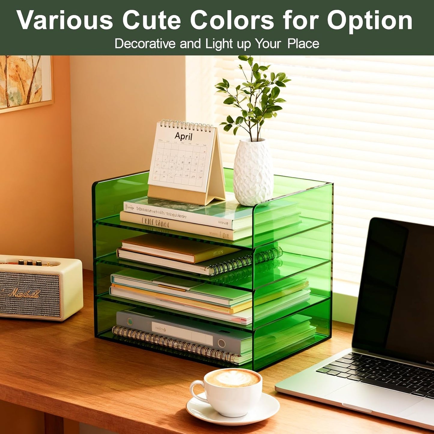 Gelite Acrylic File Organizer for Desk 4 Tiered Stackable Letter Tray Office Paper Storage Desktop Document Sorter, Neon Pink