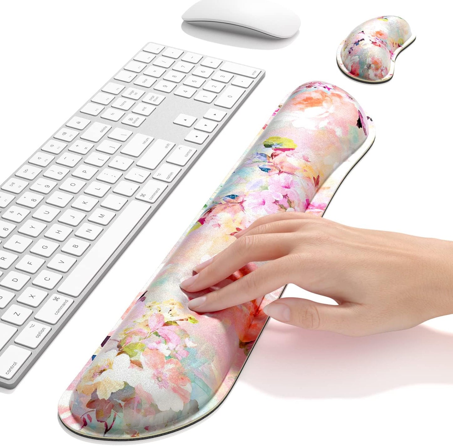 Dapesuom Enlarge Keyboard Wrist Rest, Memory Foam Wrist Cushion for Desk Mats Support, Cute Pain Relief Keyboard Mouse Pad Rests Set with Non-Slip Base for Gaming Laptop Office Computer, Green Leaf