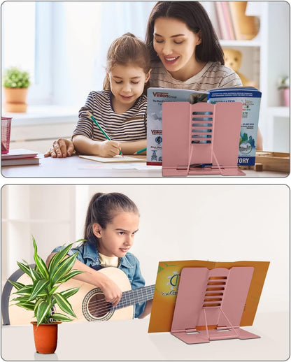 MSDADA Desk Book Stand Metal Reading Rest Book Holder Adjustable Cookbook Documents Holder for Recipes Textbooks Tablet Music Books, Mom Gifts, Gifts for Grandma Mom Mothers Day(Light Purple)