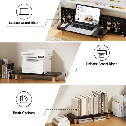 Monitor Stand Riser, 24 Inch Wood Desk Organizer with Monitor Stand & Storage Computer Monitor and Laptop Riser Multifunctional Laptop Stand Desk Organizer for Office Home Screen/Laptop/PC (Light Walnut)