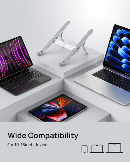 SODI [Ultra Compact] Foldable & Portable Laptop Stand for Desk, Lightweight Tablet Stand for Business Travel, Library, Cafe, 6 Level Height Ergonomic Aluminum Computer Holder for 10-16" Laptops