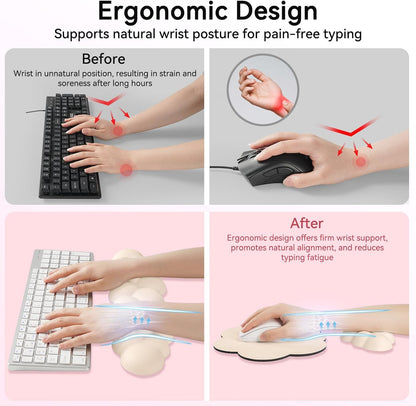 Sushret Cloud Wrist Rest for Computer Keyboard, 4-in-1 Memory Foam Leather Cloud Keyboard Wrist Rest and Mouse Pad Set with Ergonomic Support for Arm and Palm Cushion, Gaming/Work Setup, Rainbow