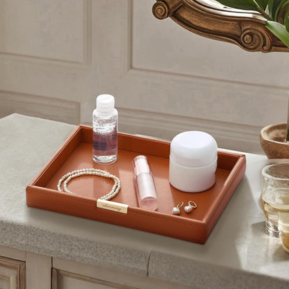 CASEGRACE PU Leather Valet Tray Organizer Jewelry Decorative Dish for Wallet, Key,Watch, Coin Change, Phone Perfume Cosmetic Dressing Table Living Room Entryway Table Catchall Tray (Brown)