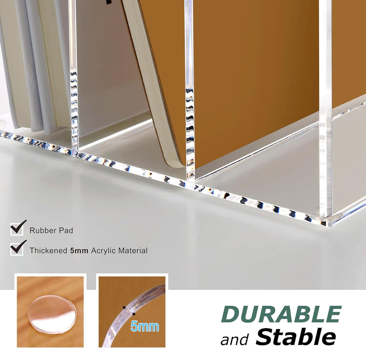 SANRUI Acrylic Magazine Holder Desk Organizer Workspace Sorters，Clear Bookend File Sorter Holder，Folder Rack, Office Accessories Organization Storage with 3 Vertical Compartments
