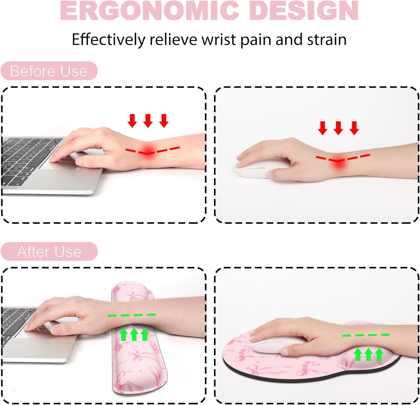 Ergonomic Mouse Pad with Wrist Rest and Keyboard Wrist Rest, Memory Foam Wrist Rest for Computer Keyboard, Easy Typing, Pain Relief, Mouse Pad Wrist Support for Gaming,Office, Laptop, Black Flower