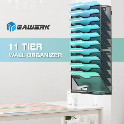 Gawerk 5 Tier Hanging Wall File Organizer, Mesh Mail Paper Orgnization Hanging File Folder Holder for Home Office, Black