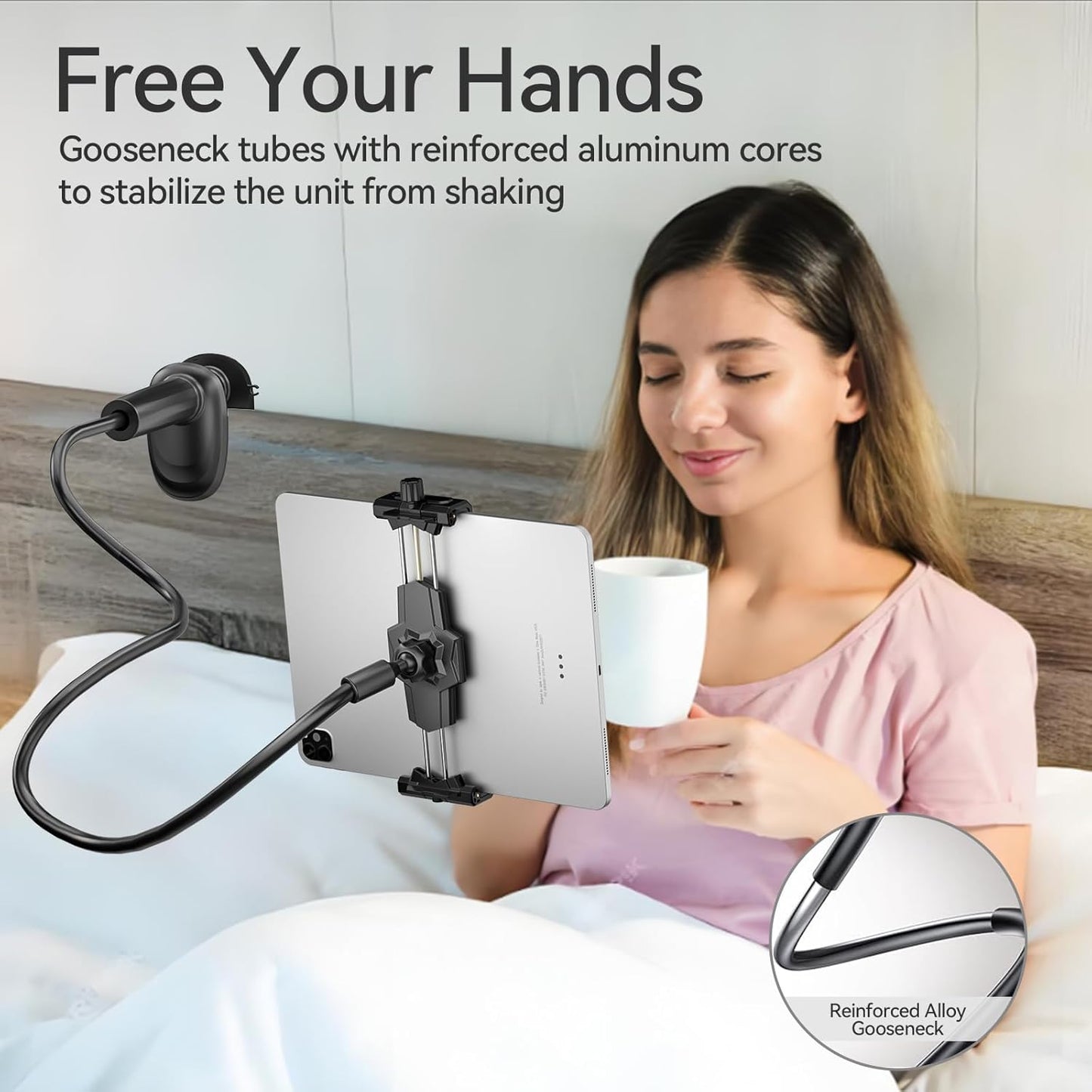 KDD Gooseneck Tablet Stand, 360° Adjustable Phone & iPad Holder for Bed and Desk, Flexible Arm Mount Clip for Video Recording, Bedside & Headboard Clamp for iPad Pro 12.9, Mini, Kindle