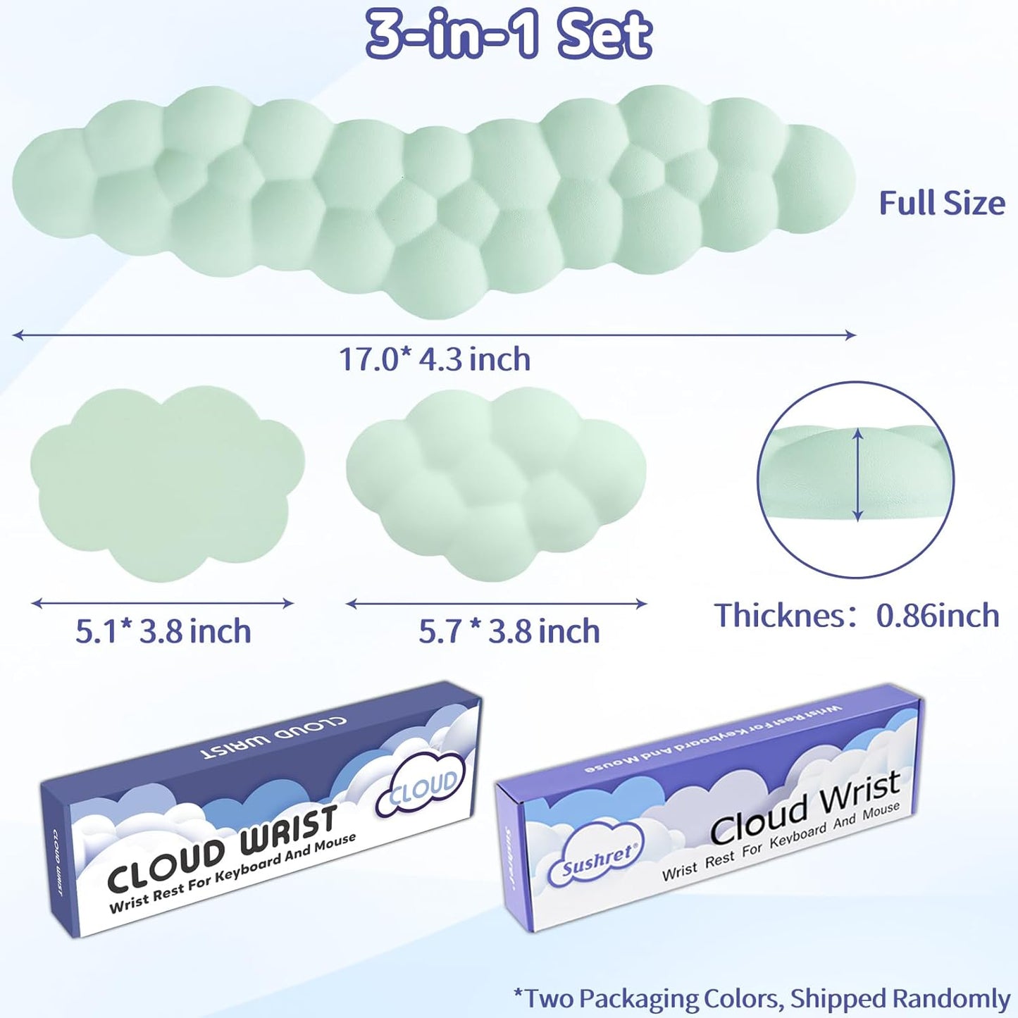 Sushret Cloud Wrist Rest for Keyboard and Mouse, Memory Foam PU Leather Keyboard Wrist Rest with Ergonomic Support, Non-Slip Base, Cute Arm Rest Pad & Palm Cushion, Office Desk Accessory, White