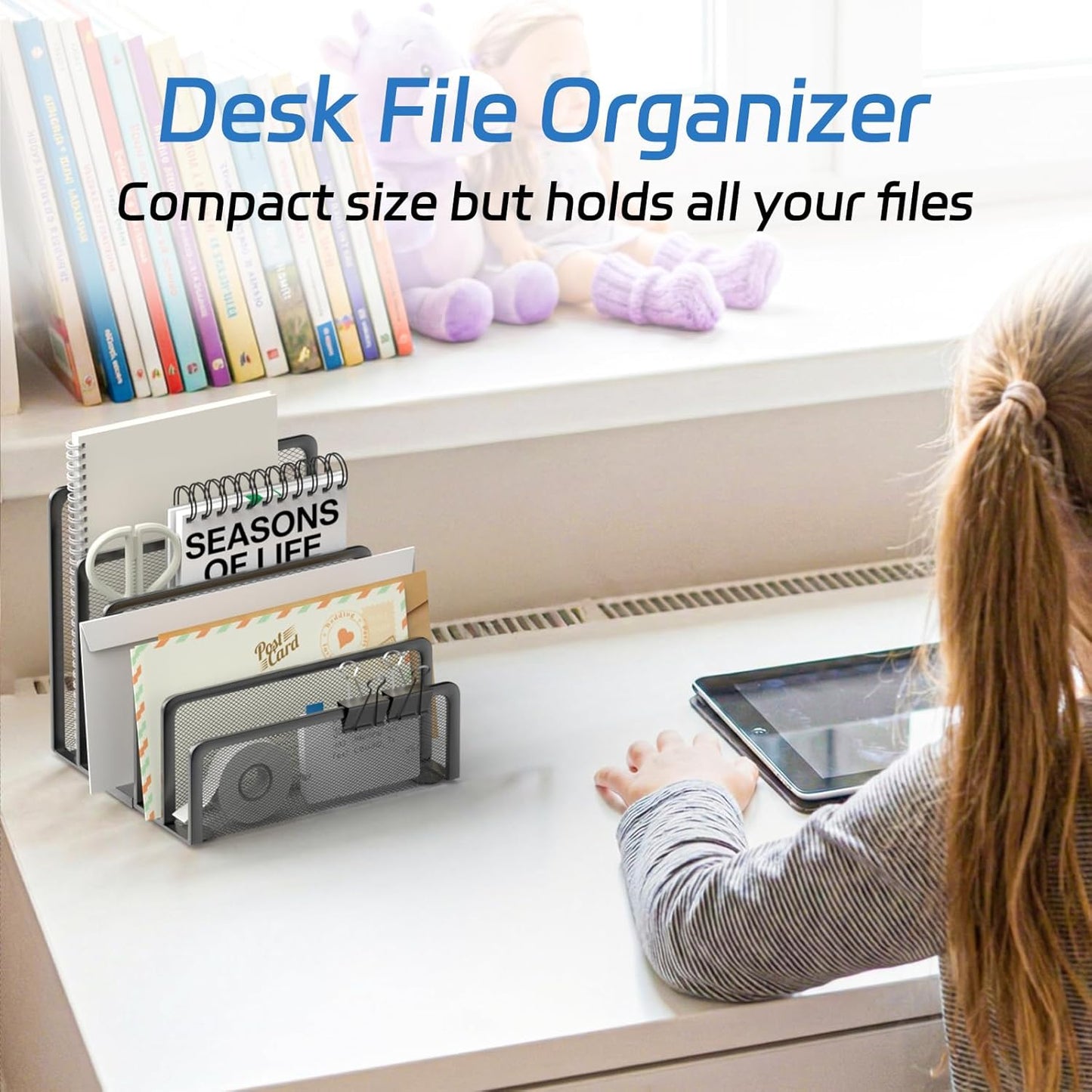 Mail Organizer Countertop with 5 Slot, Metal Mail Holder for Desk, File Holder Letter Sorter for Envelope, Bill and Document (Rose Gold)