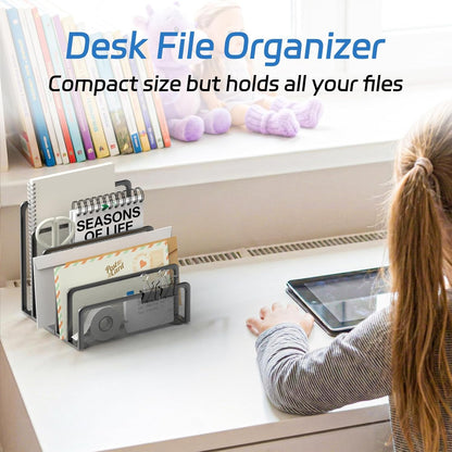 Mail Organizer Countertop with 5 Slot, Metal Mail Holder for Desk, File Holder Letter Sorter for Envelope, Bill and Document (Rose Gold)