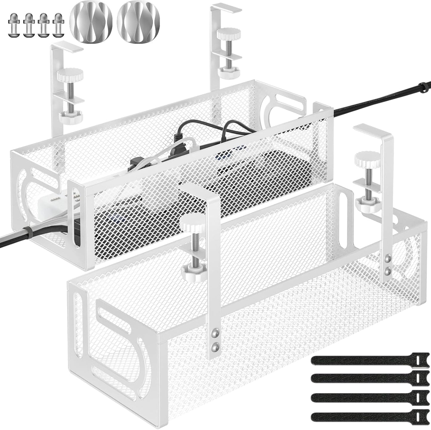 Under Desk Cable Management Tray, 15.7'' No Drill Steel Desk Cable Organizers, Wire Management Tray Cable Management Rack (1 Pack-Black)