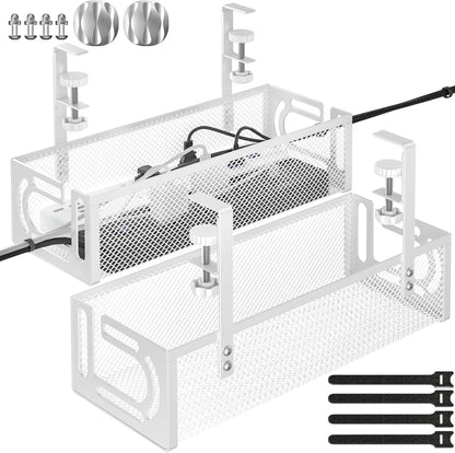 Under Desk Cable Management Tray, 15.7'' No Drill Steel Desk Cable Organizers, Wire Management Tray Cable Management Rack (1 Pack-Black)