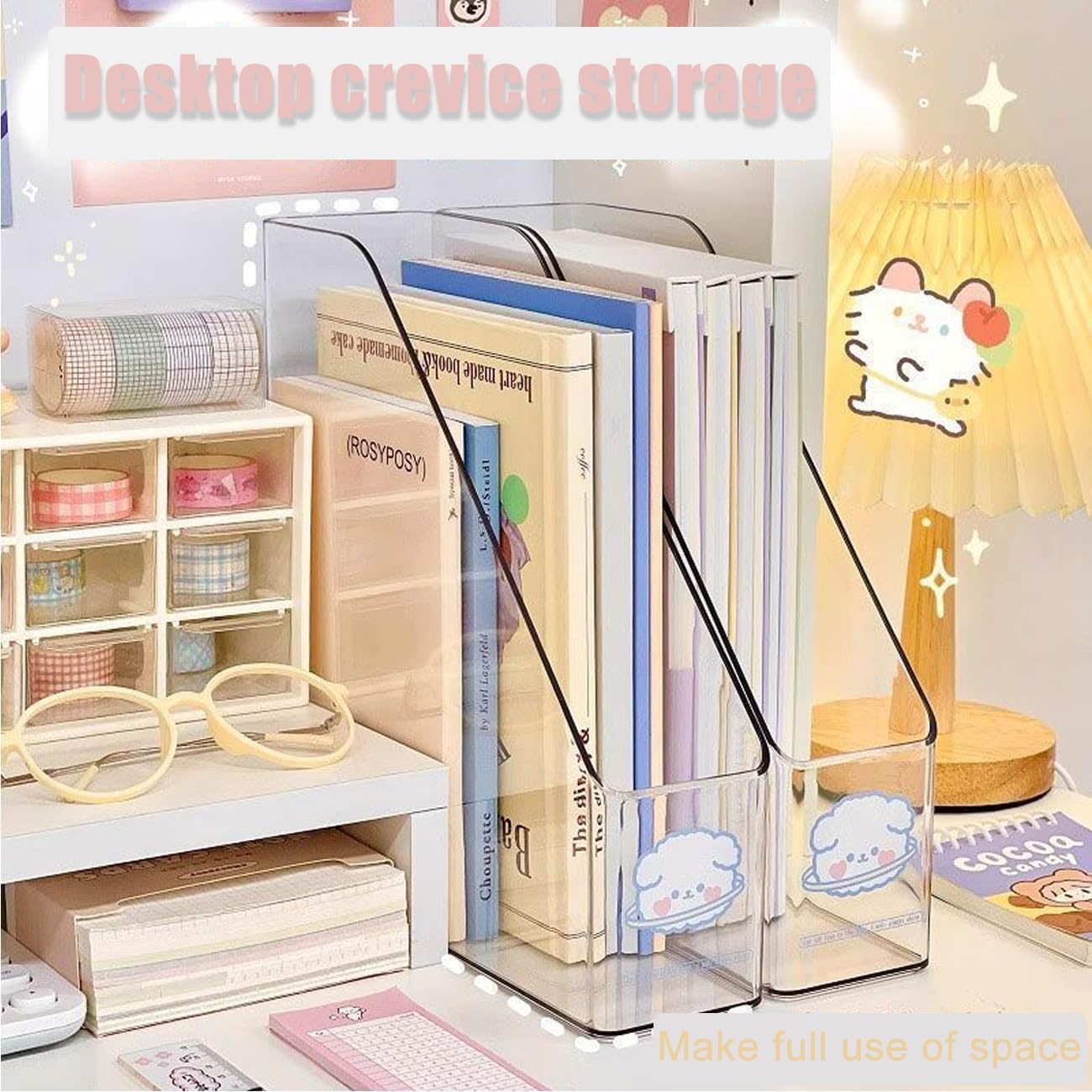 2 Pack Vertical File Holder Clear Acrylic Desk Organizer Storage Bins Holding Plastic Document Organizer PET Magazine Holder Basics Vertical Magazine Rack for Home Office School
