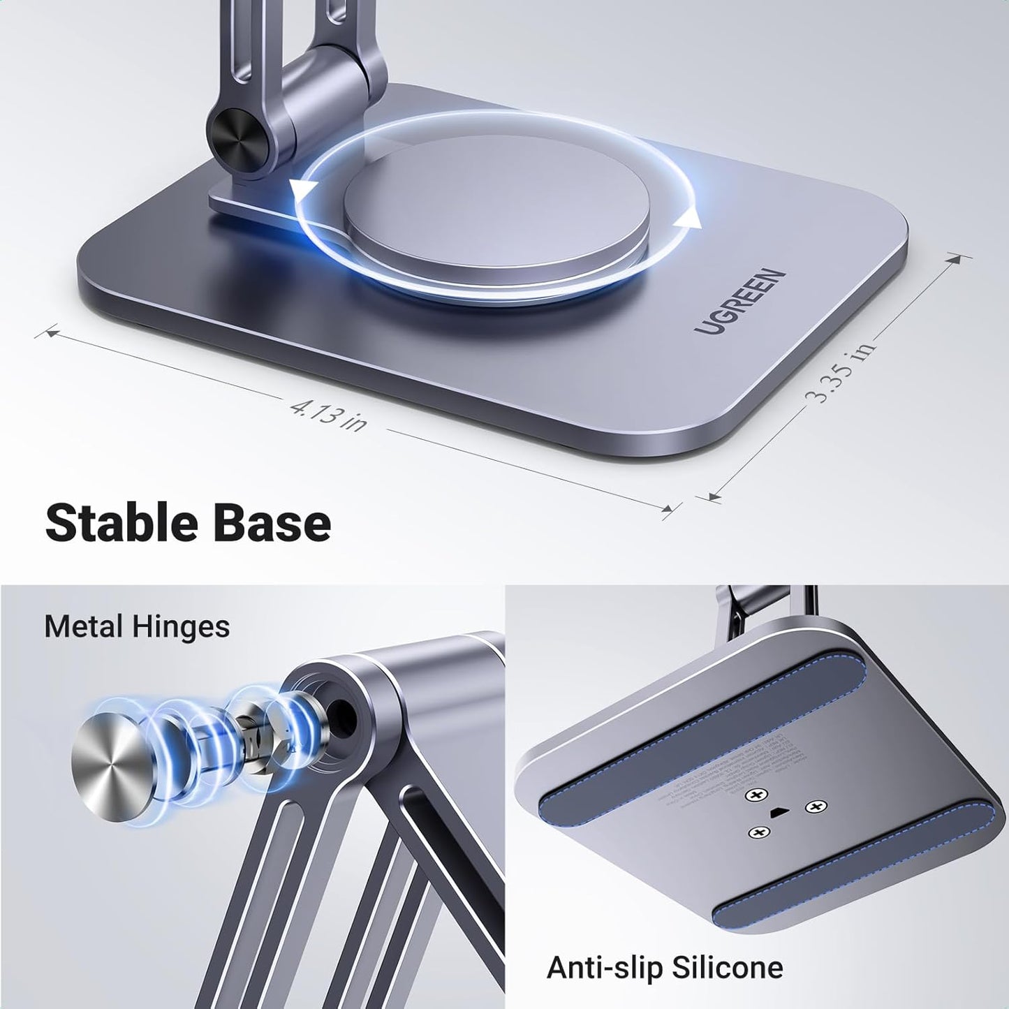 UGREEN 360° Rotation Magnetic iPhone Stand for MagSafe, Cell Phone Stand for Desk Ergonomic Design Adjustable Compatible with iPhone 17 Air 16 Pro 15 Pro Max 14 Plus 13 12 and MagSafe Case