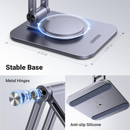 UGREEN 360° Rotation Magnetic iPhone Stand for MagSafe, Cell Phone Stand for Desk Ergonomic Design Adjustable Compatible with iPhone 17 Air 16 Pro 15 Pro Max 14 Plus 13 12 and MagSafe Case