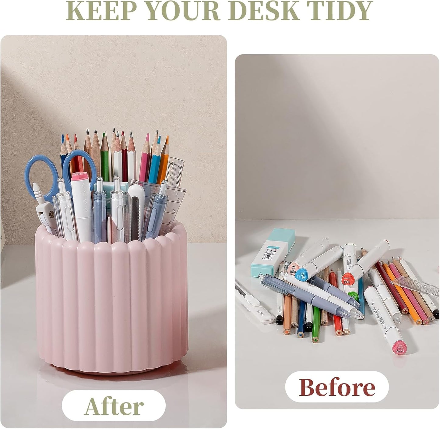 Anyoifax 360° Rotating Pen Holder 7 Slots Desk Organizer Removable Pencil Cup Plastic Art Supplies and Accessories Desktop Storage Box Caddy for Office, School, Home (White)