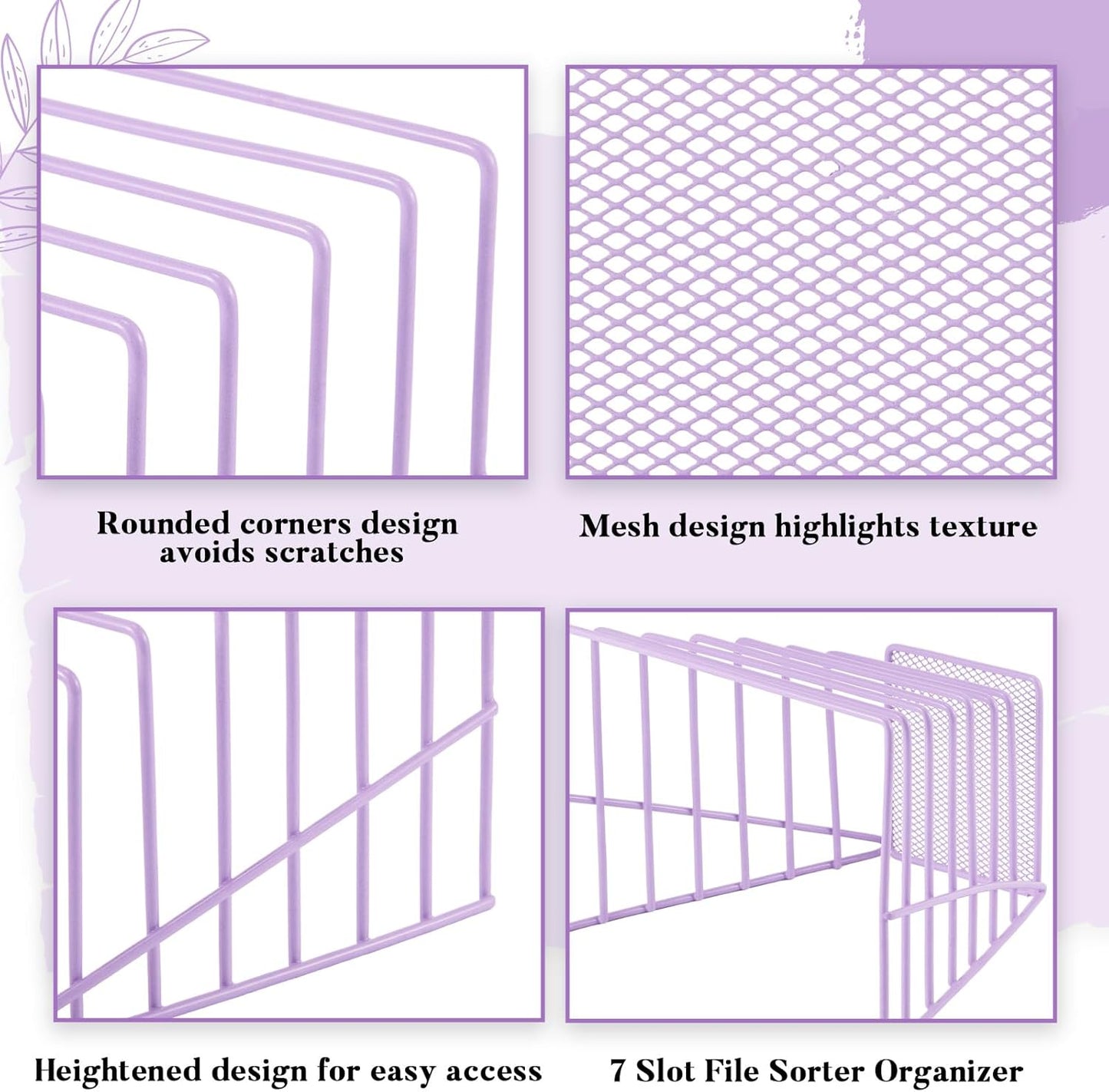 2 Pcs 7 Section Wire File Organizer for Desk, Metal Mesh Incline File Holder, Letter & Magazine Folder Rack, Desktop Paper Sorter for Home Office School (Golden)