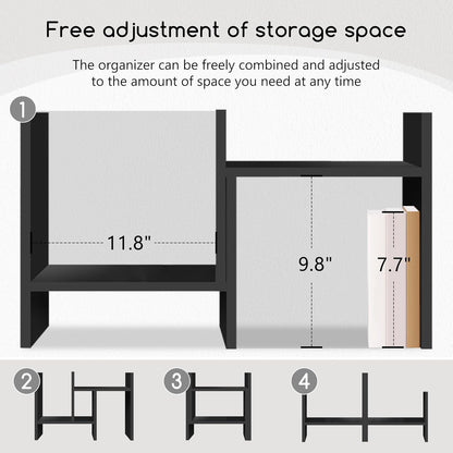 Jerry & Maggie Desktop Organizer Office Storage Rack Adjustable Wood Display Shelf Free Style Double H, Multi-Functional Mini Bookshelf for Desk Natural Stand (Natural Wood Tone)