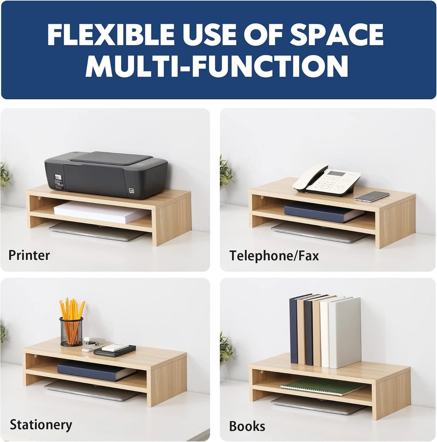 FITUEYES Monitor Stand - 2 Tier Computer Monitor Riser Shelf, Wood Desktop Stand for Laptop Computer Screen, Desk Organization, Office Supplies