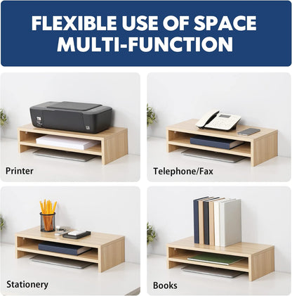 FITUEYES Monitor Stand - 2 Tier Computer Monitor Riser Shelf, Wood Desktop Stand for Laptop Computer Screen, Desk Organization, Office Supplies