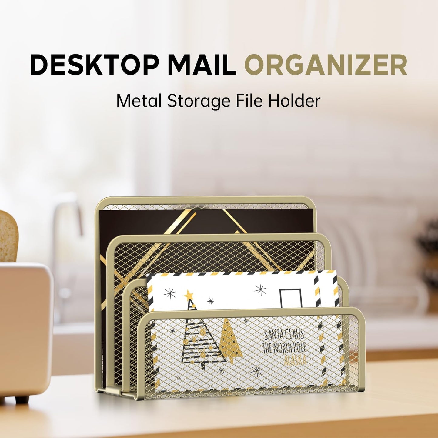 SUPEASY Mail Organizer for Desk, Mesh Metal Mail Holder Countertop with 3-Slot, Letter Sorter File Holder, Office Envelope Organizer for Mails (Black)
