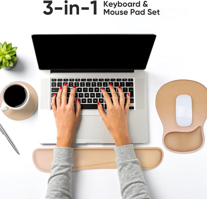 Wrist Rest Support for Mouse Pad Keyboard Set Circle Coaster Gaming Mouse Pad Ergonomic Gel Memory Foam Set for Computer, Laptop, Office, Pain Relief, Comfortably Typing Flowers KM-39