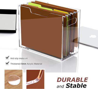 Acrylic File Folder Organizer, Clear Hanging File Organizer Box for Letter Size, Desktop File Holder with Handles, Slim Filing Storage Box for Desk Office Home Work -1 Pack