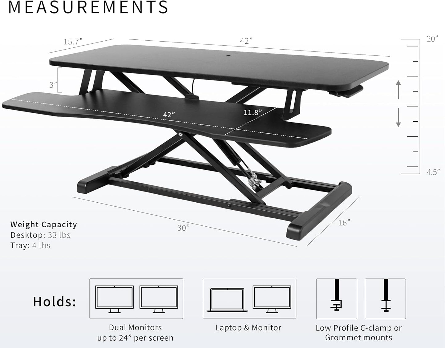 VIVO 26 inch Desk Converter, K Series, Height Adjustable Sit to Stand Riser, Dual Monitor and Laptop Workstation with Keyboard Tray, Black, DESK-V026KB