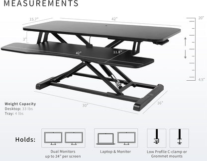 VIVO 26 inch Desk Converter, K Series, Height Adjustable Sit to Stand Riser, Dual Monitor and Laptop Workstation with Keyboard Tray, Black, DESK-V026KB
